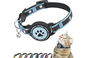 FURRIGO Airtag Cat Collar Breakaway, Reflective Kitten Collar with Apple Air Tag Holder and Bell, Comfortable Padding, Adjustable, Durable, Fits for Girl Boy Cats (Blue,S)