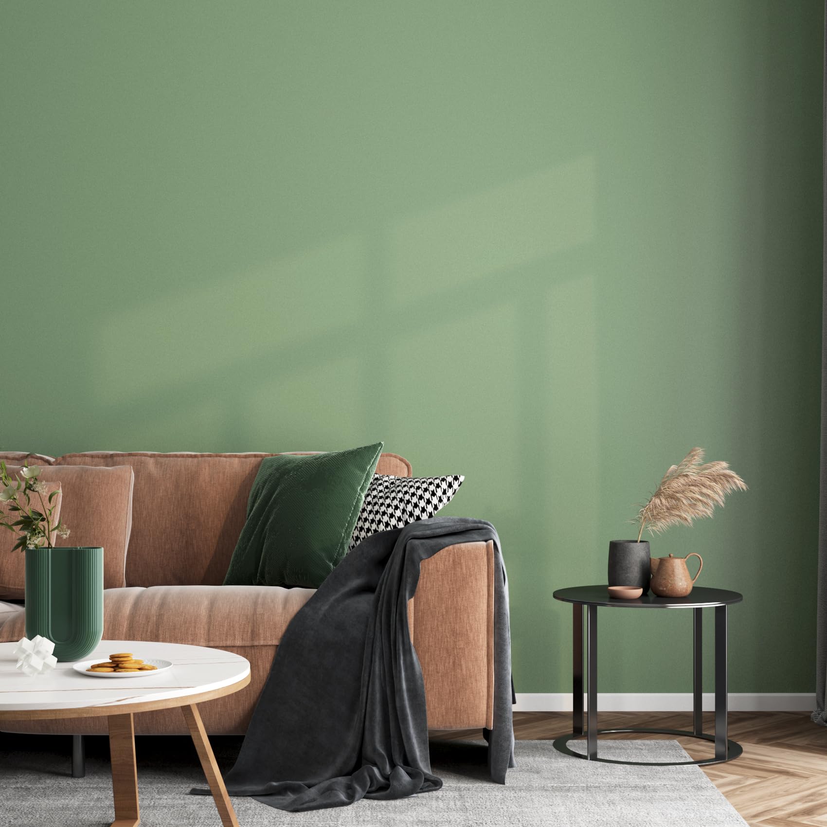 ReWallpaper 60cm×5m Peel and Stick Wallpaper Green Sticky Back Plastic Roll for Furniture Cupboards Table Sage Green Wallpaper for Living Room Bedroom Kitchen Plain Vinyl Film Matt