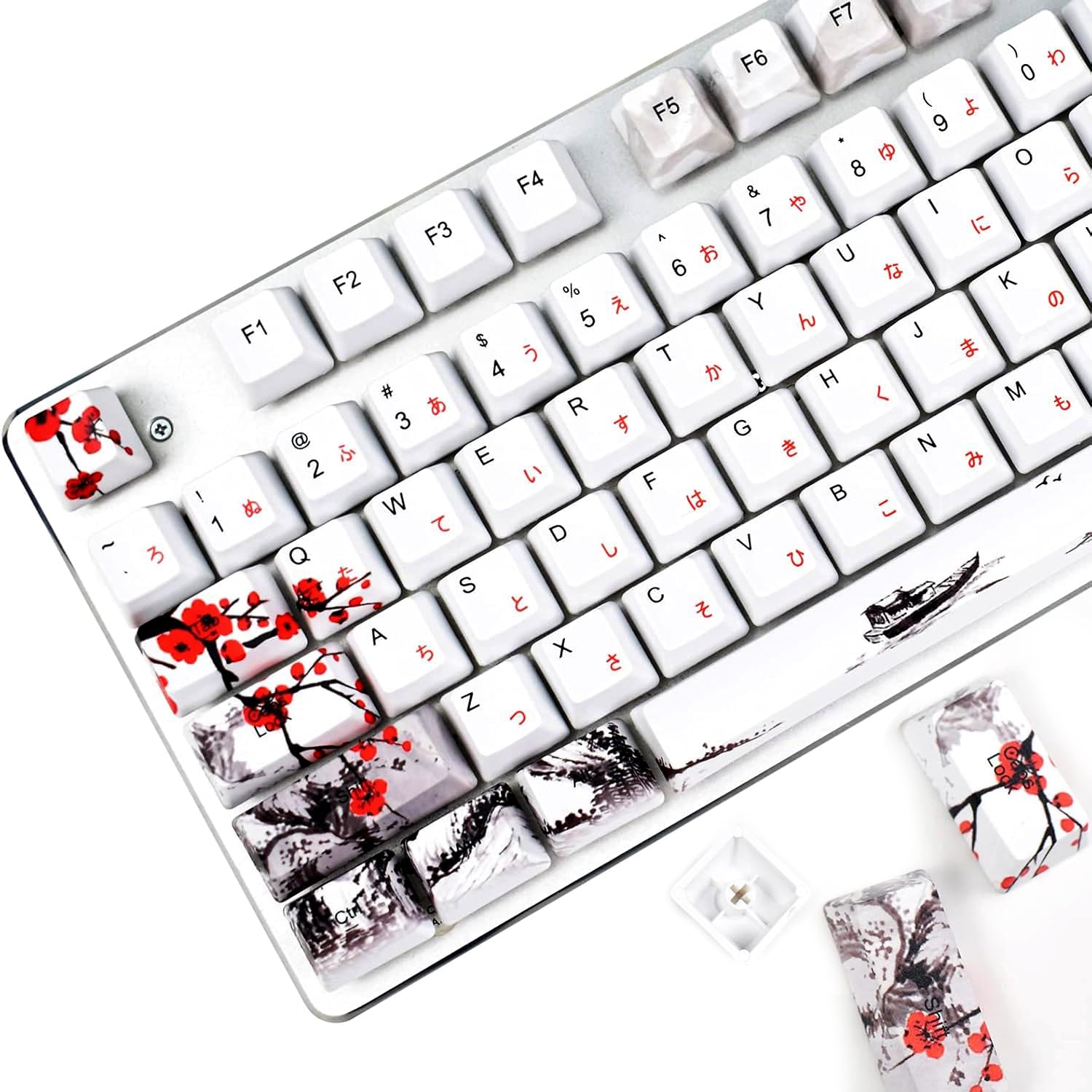 MOLGRIA Plum Blossom Keycaps Mechanical Gaming Keyboards, Custom PBT OEM Profile Key caps Japanese Style with Keycap Puller for Cherry MX 104/87/71/61 60 Percent Keyboard (Plum Blossom 110 JP)