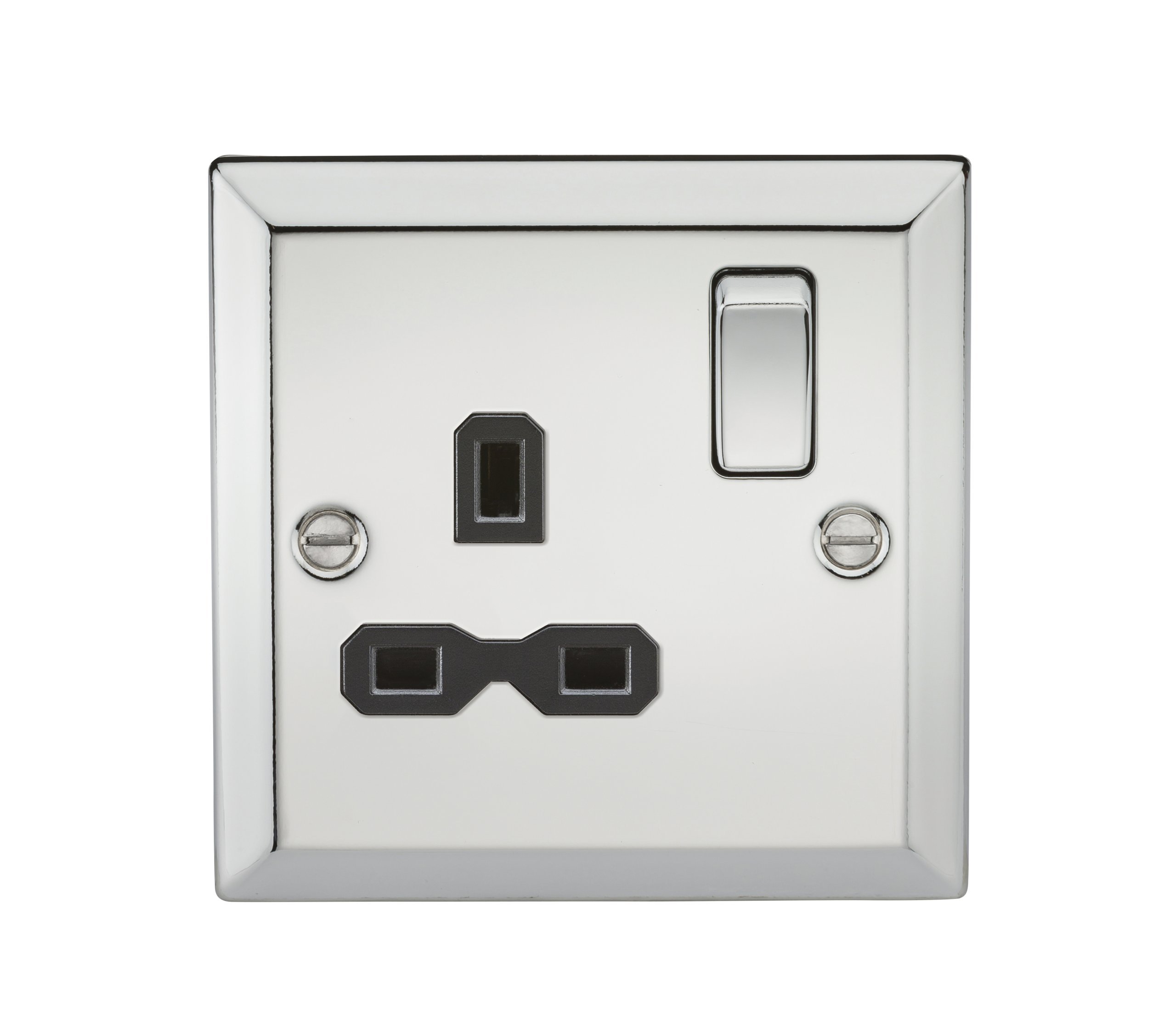 Knightsbridge Switched Socket with Insert Bevelled Edge, Polished Chrome