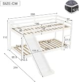 Merax Kids Bunk Bed with Adjustable Ladder & Slide, White Wood Frame view 2
