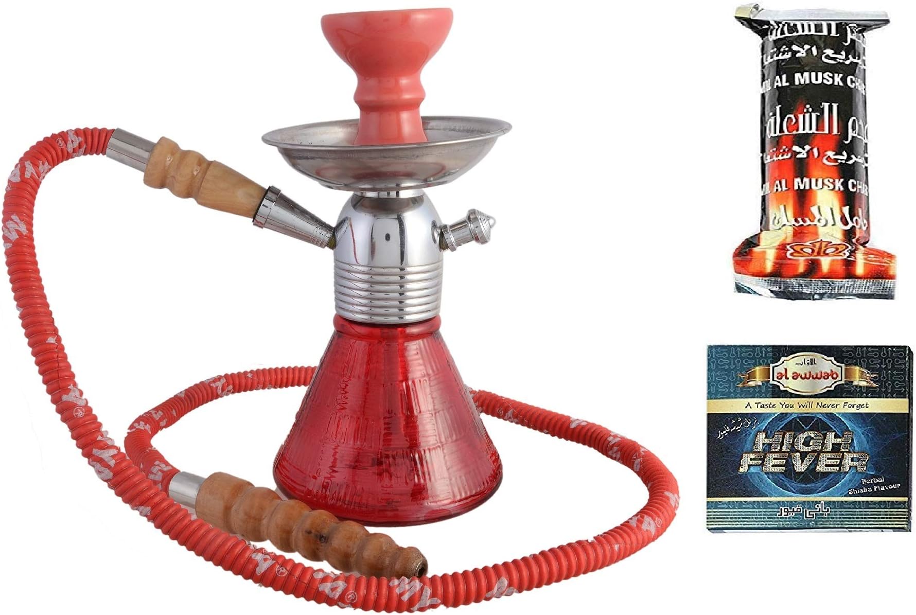 JaipurCrafts Premium New and Improved Combo of 10 inch Petite Glass, Iron Hookah, 10 Charcoal Disk and 100% Tobacco Free Hookah Flavour