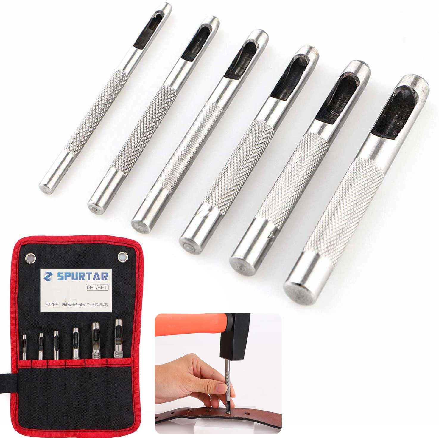 Photo 1 of Spurtar 6PCS Leather Hole Punch 1/8'' - 5/16'' Heavy Duty Round Hollow Belt Hole Puncher High Carbon Steel Leather Punch Tool for Belts Watch Cloth Gaskets with Storage Bag