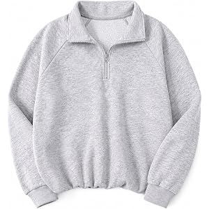 Girl Quarter Zip Sweatshirts Teens Cute Clothes Half Zip Hoodies Gray 9-10Y | Zipped pullover, soft and warm fabric for fall