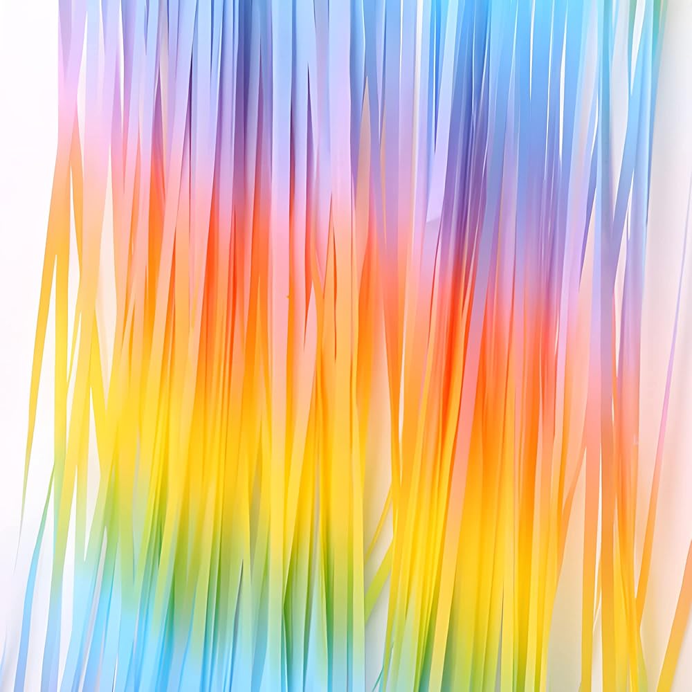 GREATRIL Pastel Rainbow Foil Fringe Curtain 2 Pack 3.2ft x 8.2ft Backdrop