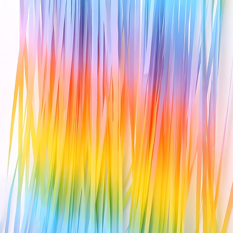 GREATRIL Pastel Rainbow Foil Fringe Curtain 2 Pack 3.2ft x 8.2ft Backdrop