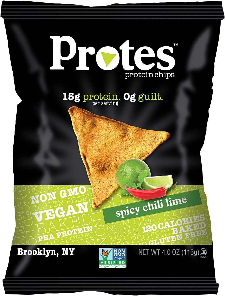 PROTES Vegan Baked Protein Chips | 6 Bags (4 oz.) | 15G of Protein, 120 Calories & Made with Pea Protein | Non GMO & Gluten Free | (Spicy Chili Lime)