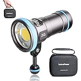 LetonPower Shark CB 6000 Lumen Dive Light for Underwater Photography, 120m Underwater Video Light 96 CRI with 120 Degree Wide Beam Angle Scuba Flashlight for Professional Dive Photography Fill Light