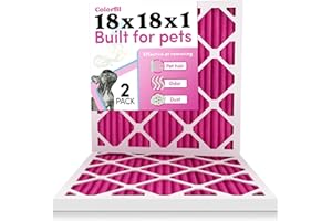 18x18x1 Air Filter by Colorfil | Color Changing Filters for Cat and Dog Odor | MERV 8 Furnace AC Filter for Pet Hair and Dust | 17.75"x17.75"x0.75" Exact Size | Pack of 2