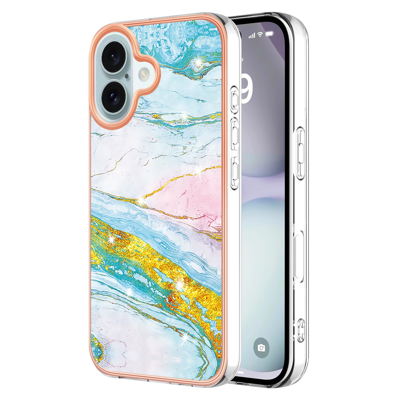 QIWEIQING Compatible with iPhone 16 Plus Marble Case with Glitter Marble Design Phone Cover Glossy Soft TPU Bumper Protective Case for Girls Women for iPhone 16 Plus.Colorful YBD