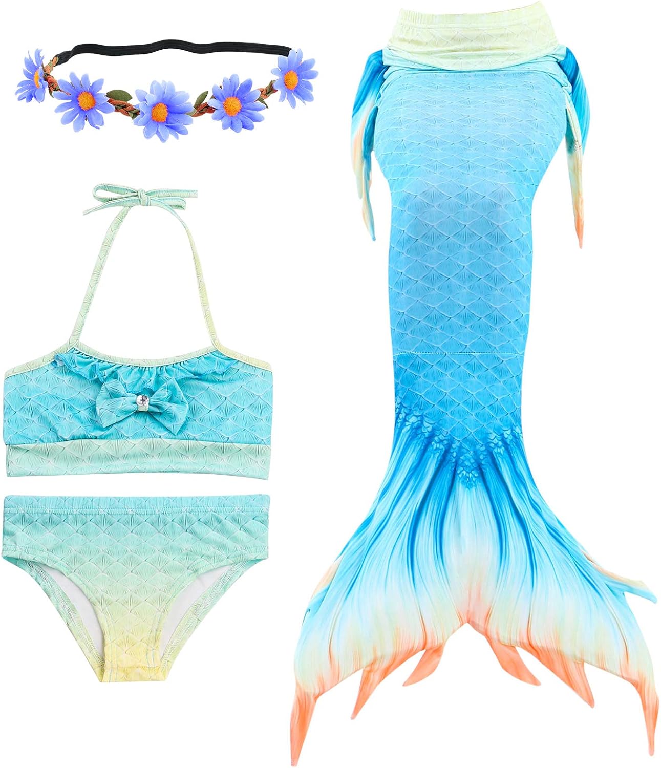 Newland 4 Pcs Girls Swimsuit Mermaid Tails for Swimming Princess Bikini Bathing Suit Set: Clothing
