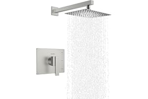 KENES Modern Brushed Nickel Shower Faucet, Square Shower Trim Kit with Single-Spray Shower Head, Shower Trim Systems Wall Mount, KE-6024B (Shower Valve Included)