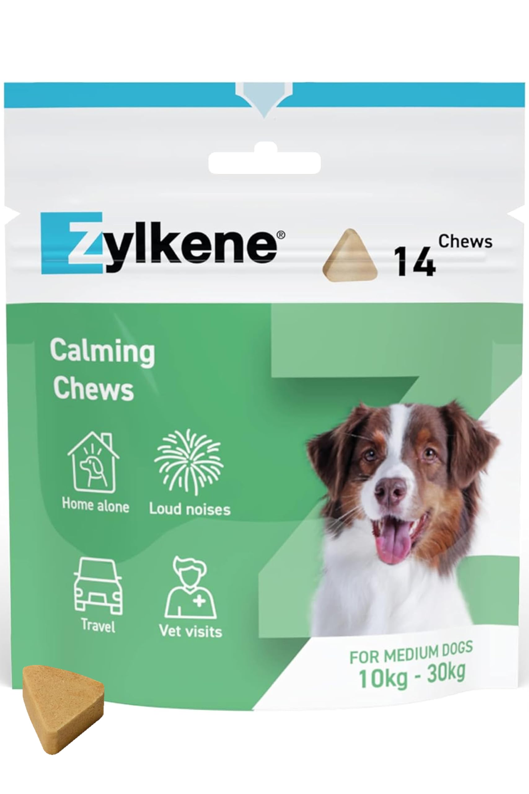 Zylkene Calming Chews for Medium Dogs (10 to 30kg) | Promotes Relaxation | Helps Pets cope with short-term challenging situations | Perfect for on the go, holidays, travelling, fireworks | 14 Chews