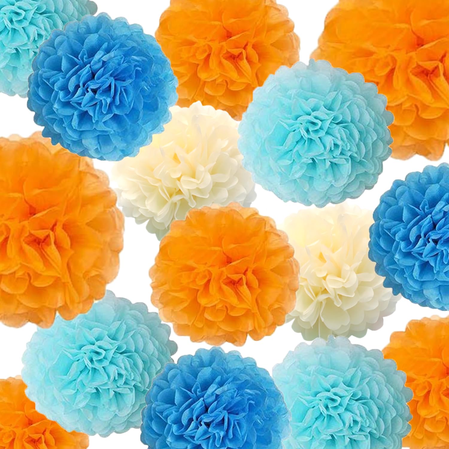 Photo 1 of 15PCS Blue Orange Party Decorations - Tissue Pom Poms Paper Flowers Streamers for Classroom Decor Graduations Blue Dog Birthday Backdrop Table Centerpieces Baby Shower Nursery Wall Ceiling Hangings