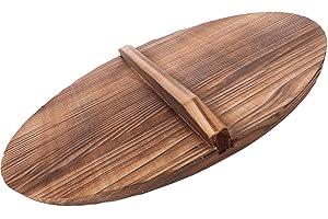 Amosfun Wooden Pot Lid 36cm Carbonized Retro Wok Cover with Natural Fir Wood Anti-overflow Kitchen Pot Cover