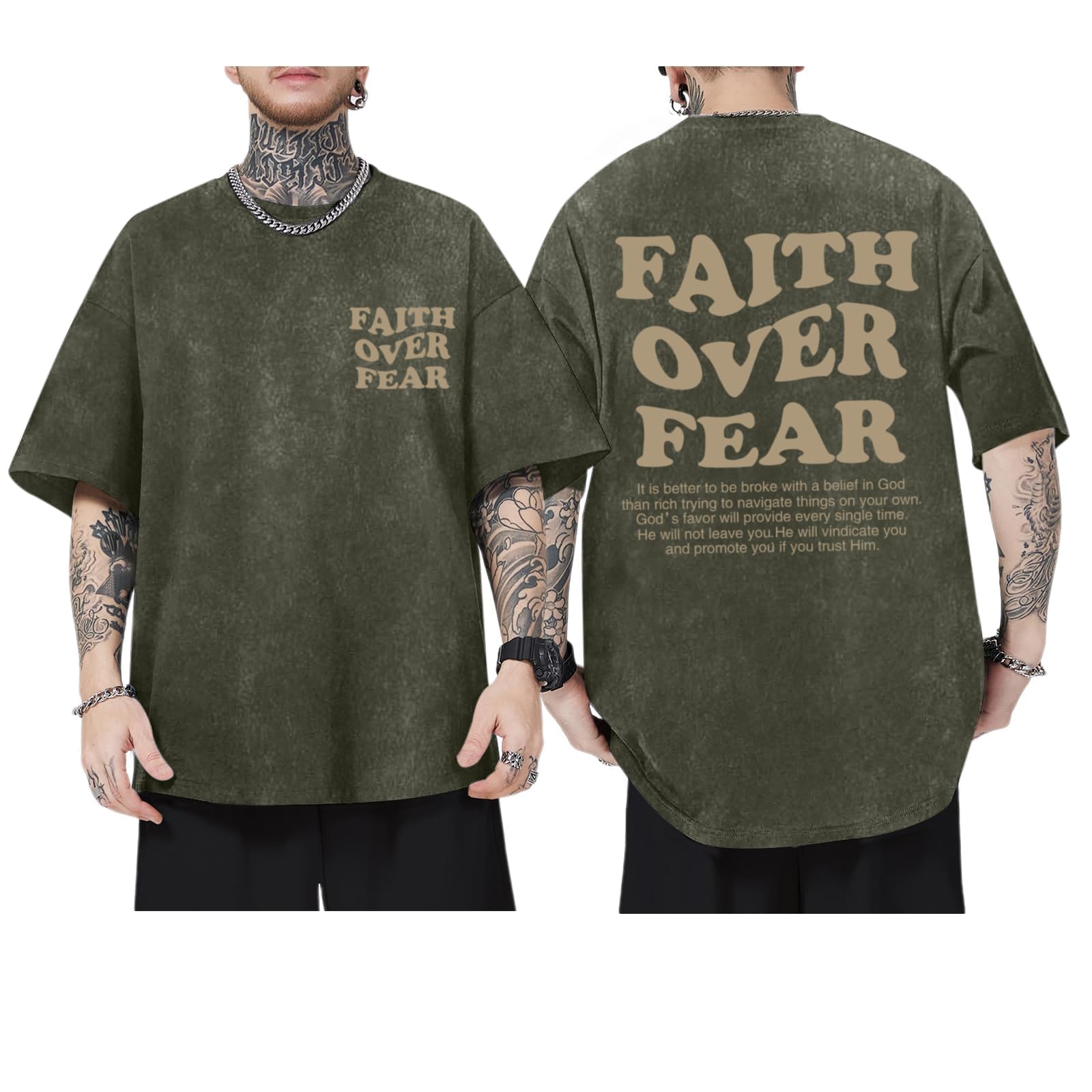 Kelxjia Christian Shirts for Men Faith Over Fear