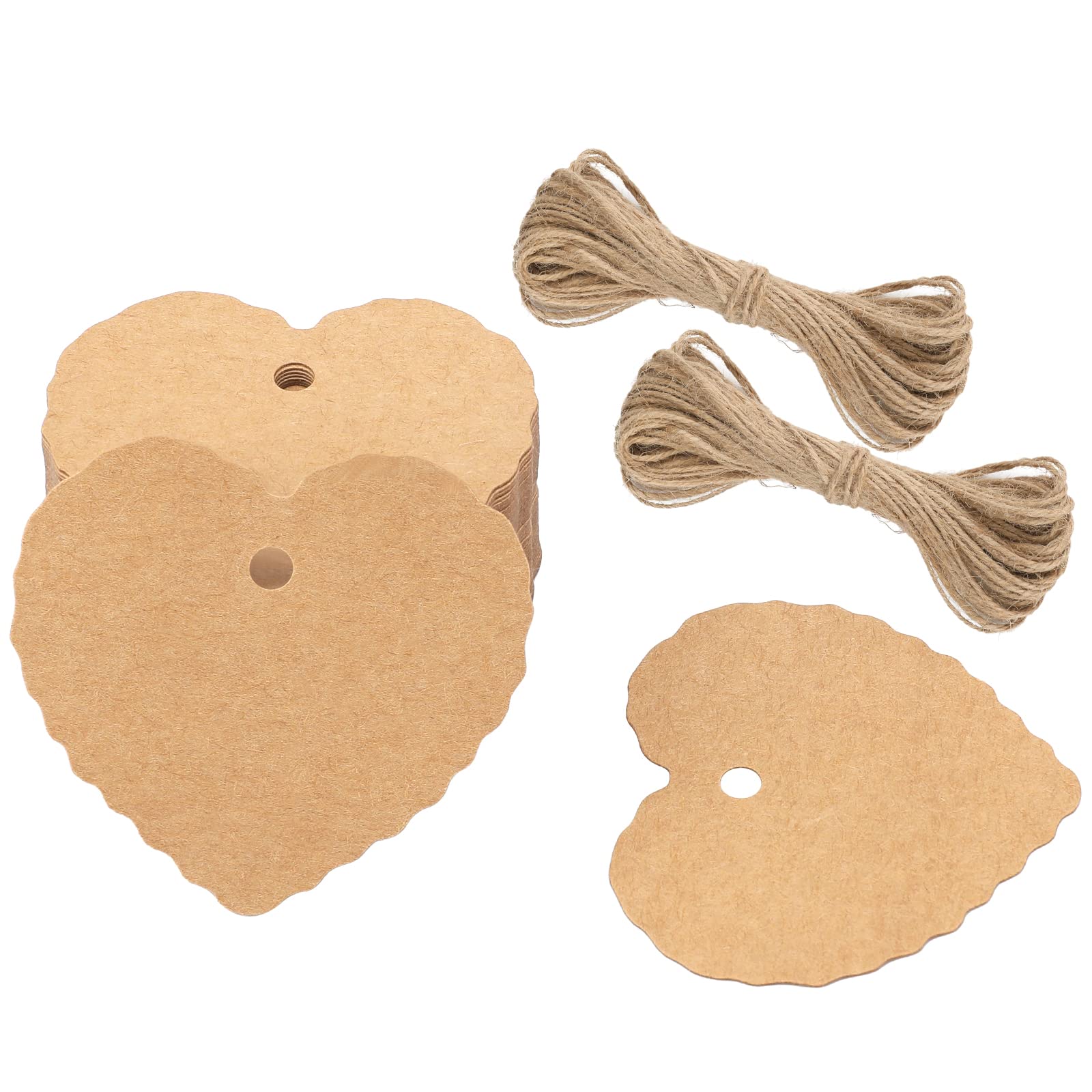 100PCS Heart Tags for Valentines,6X5.5CM Brown Kraft Paper Gift Hang Tags with 20M Jute Twine for Crafts for Wedding Favours
