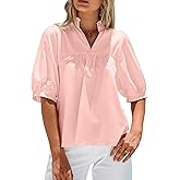 SimpleFun Puff Sleeve Blouses for Women Dressy Casual High Ruffle V Neck Babydoll Peplum Tops Summer Loose Shirts