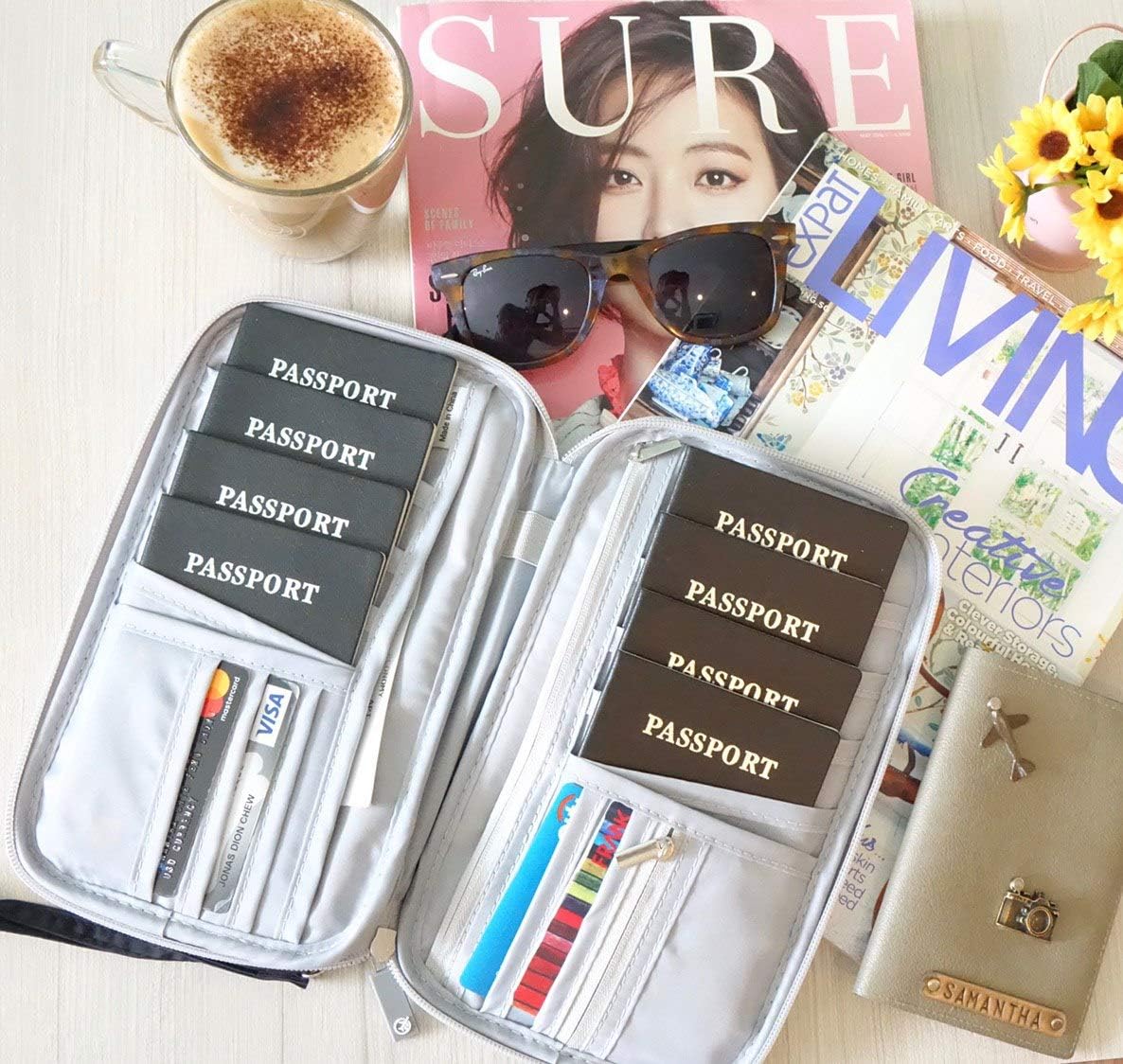  | 8 Multiple Passport Document Family Travel Holder Wallet Organizer w/RFID Blocking & Removable Wrist Strap | Passport Wallets