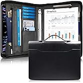 Faux Leather Portfolio Binder with Handle & Clipboard, Zippered Padfolio Folder Organizer 3 Ring Binder for Document, Business Card Holder, Professional Portfolio Notebook for Men & Women (Black)