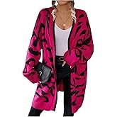 MakeMeChic Women's Plus Size Fall Cheetah Print Long Cardigan Sweaters Open Front Long Sleeve Knit Tops