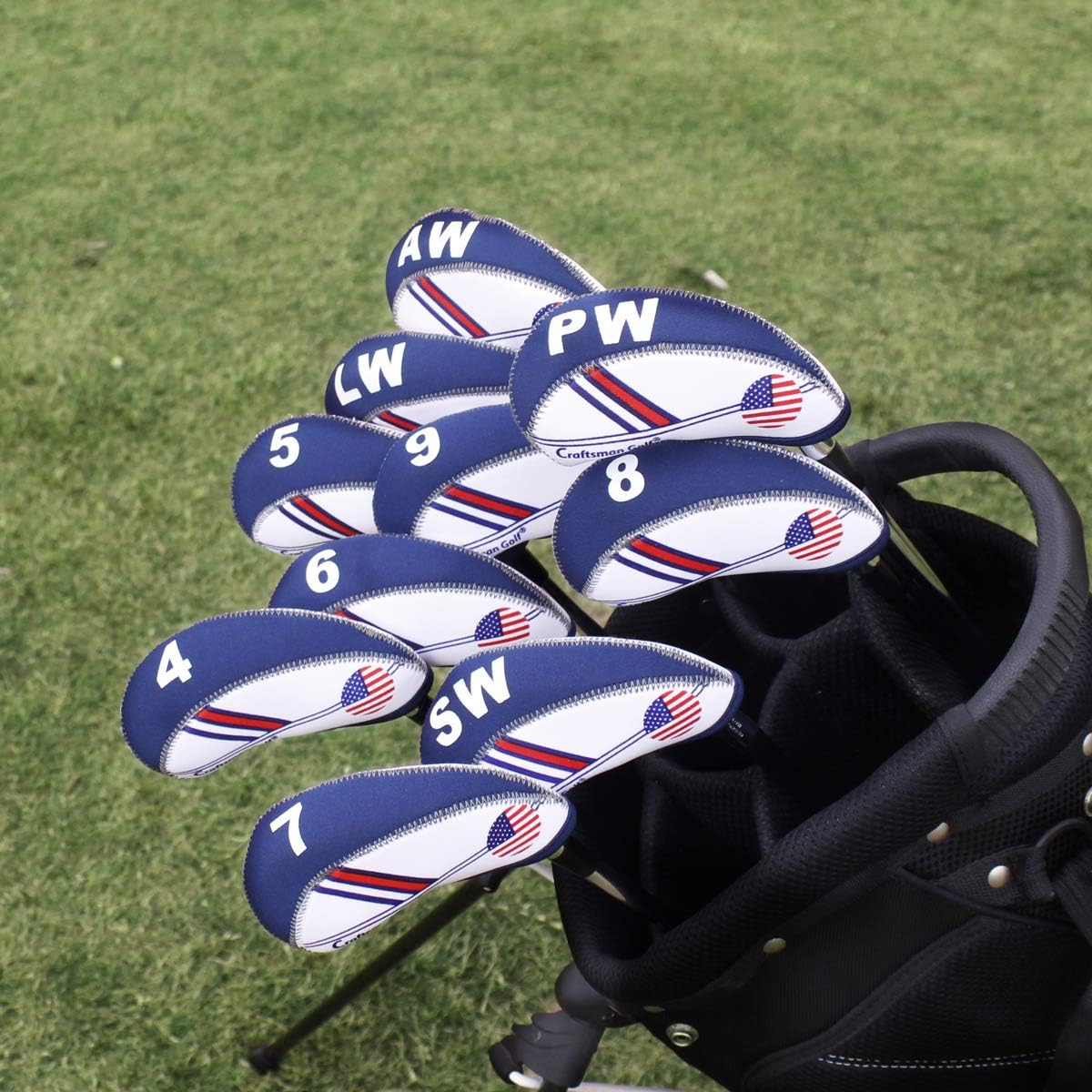 Craftsman Golf White & Blue US Flag Neoprene Golf Club Head Cover Wedge Iron Protective Headcover for Callaway, Ping, Taylormade, Cobra, Etc. : Sports & Outdoors