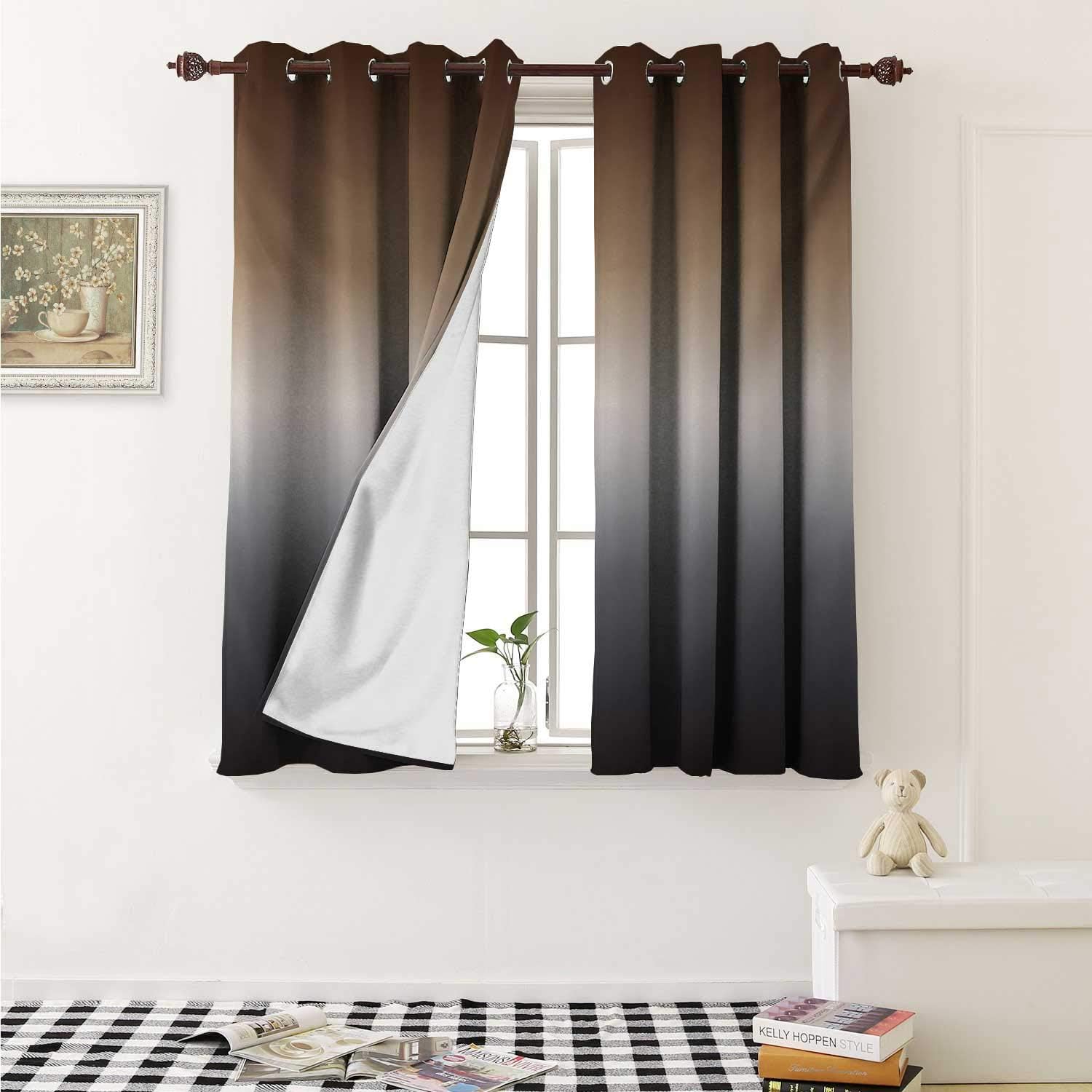 shenglv Ombre Waterproof Window Curtain Brown and Grey Pattern with ...