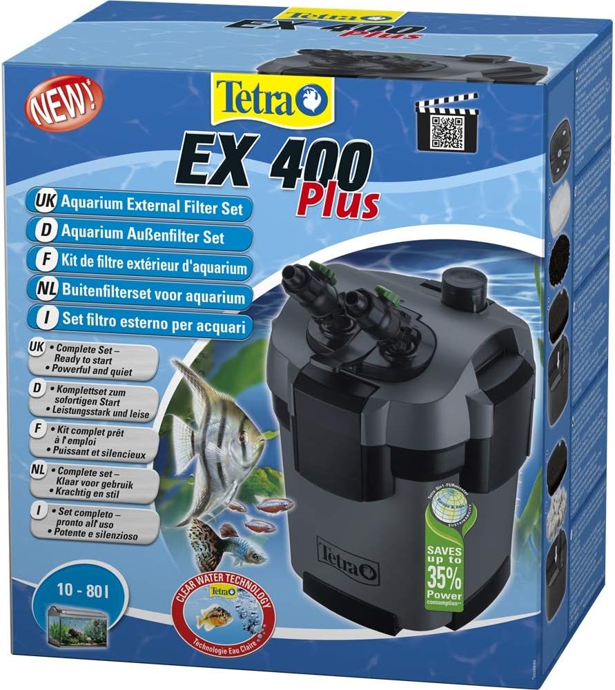 TETRA EX 400 Plus - Filtre Extérieur pour tout type d’aquarium de 10 à 80L – Performant, puissant, silencieux – 5 types de filtration – Fonction de préfiltration