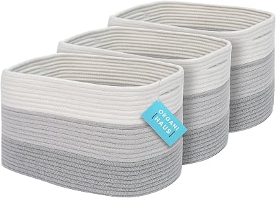 OrganiHaus 3-Pack Cotton Rope Cube Storage Baskets 3-Tone Grey