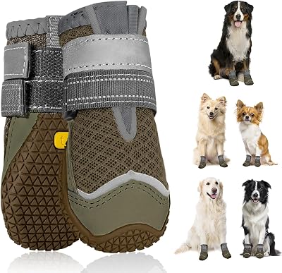 SlowTon Dog Boots Waterproof Non-Slip Paw Protectors Reflective Straps Size 9
