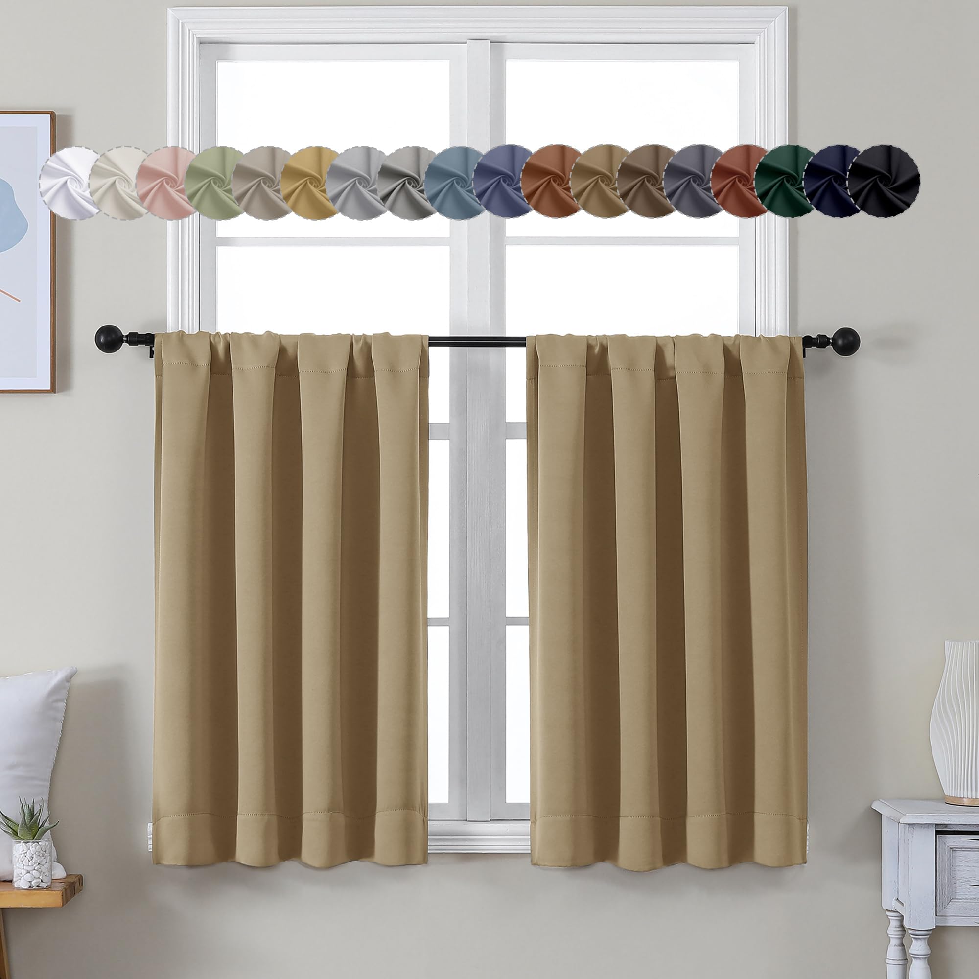 Photo 1 of Simplebrand Ava Taupe Short 36 Inches Blackout Curtain 2 Panels Set, Half Window Rod Pocket Privacy Curtain Tiers for Kitchen, Curtains Blackout for Bathroom Shades, W40 x L36 Inch, Taupe