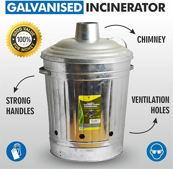 Galvanised Incinerator Fire Bin for Rubbish Wood Garden Waste (60L