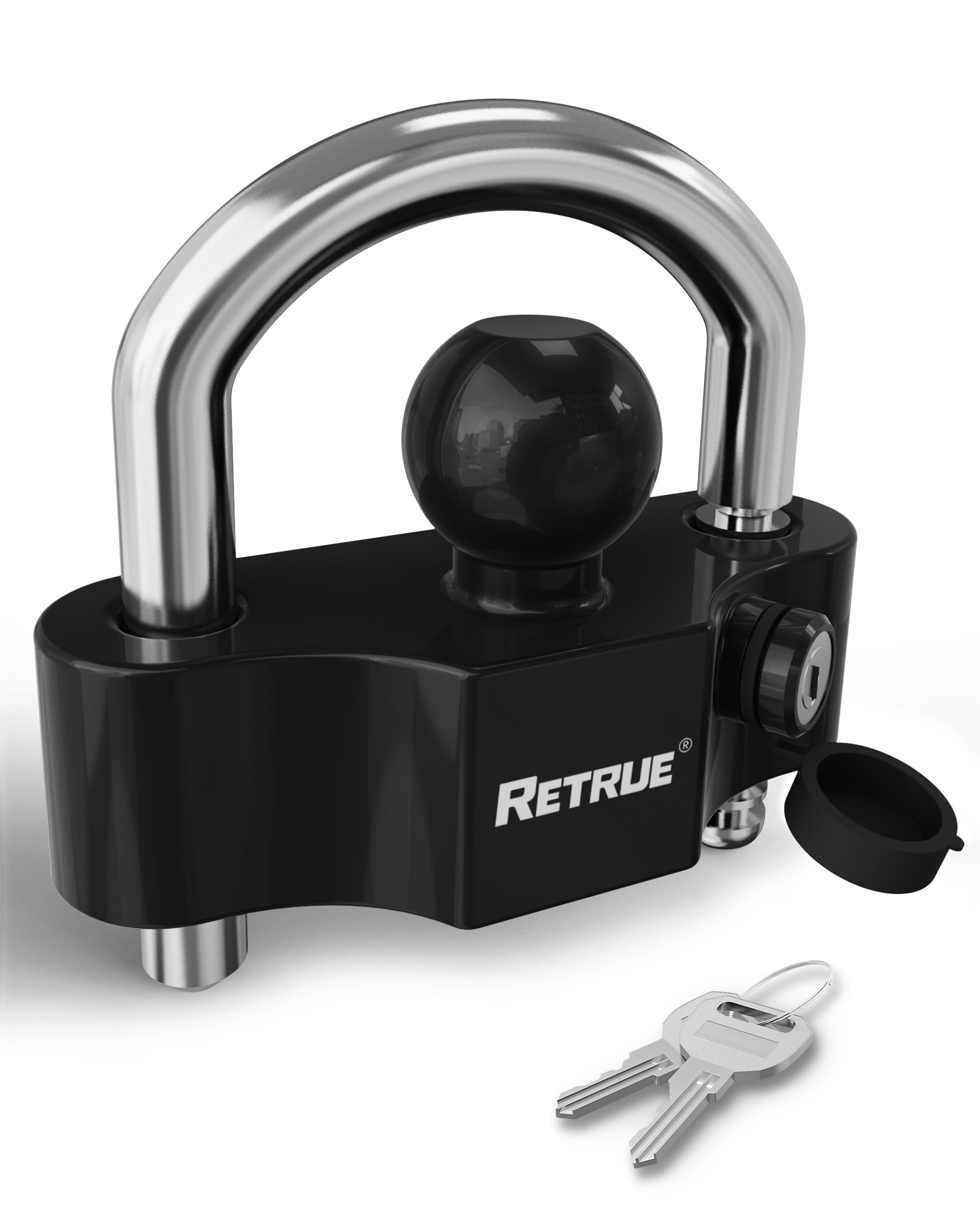 Photo 1 of RETRUE Universal Coupler Lock Trailer Locks Ball Hitch Trailer Hitch Lock Adjustable Security Heavy-Duty Steel Fits 1-7/8 Inch, 2 Inch, 2-5/16 Inch Couplers Black & Silver