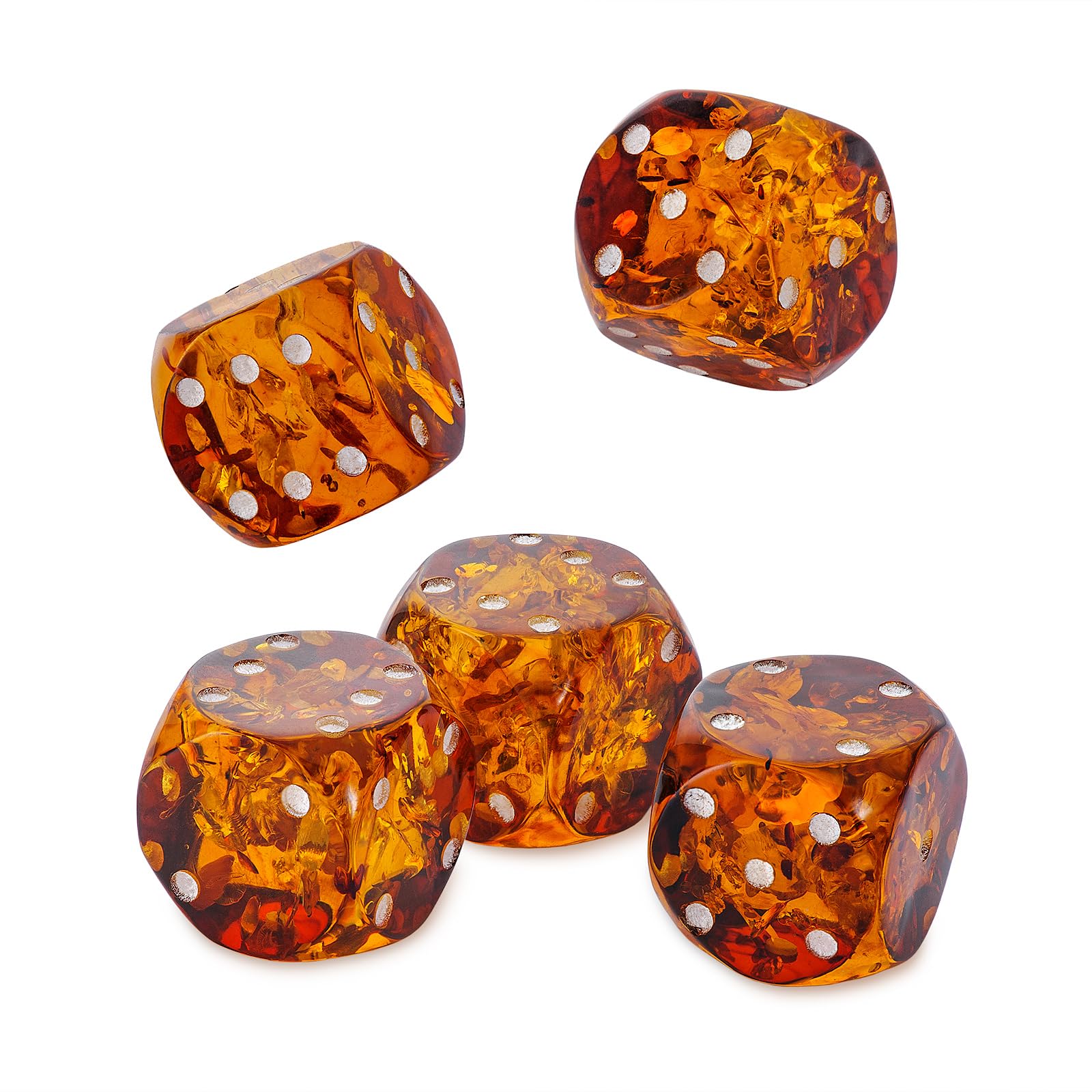 AMBEDORA Set of 5 Amber Dice, Luxury Play Dice, Size 17 x 17 mm, Premium Amber