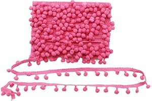 Yalulu 20Yards Mini Pom Pom Trim Ball Fringe Ribbon DIY Sewing Accessory Lace Trim for Pillow Curtains Home Decoration (Dark Pink)