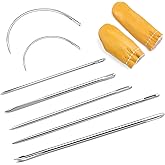 7Pcs Heavy Duty Sewing Needles Kit for Home Upholstery, Leather Sewing Needles Includes 5 Pcs Leather Craft Needles and 2 Cur