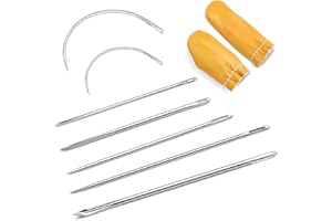 7Pcs Heavy Duty Sewing Needles Kit for Home Upholstery, Leather Sewing Needles Includes 5 Pcs Leather Craft Needles and 2 Cur