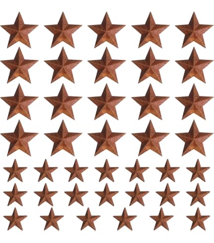 CVHOMEDECO. Primitives Rustic Country Décor. Rusty Small Metal Barn Star Home Decorative Accents, 2-1/2 Inch, Set of 24