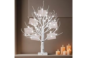BDUSXYZ Money Tree Gift Holder - 36 LED Lighted Display Tree with Clips Lighted Tabletop Decoration Gift Card Tree (White)