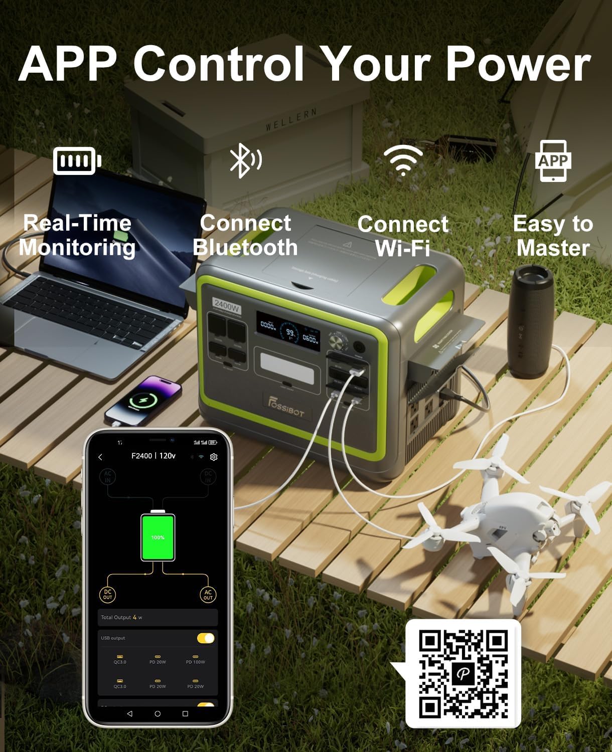 FOSSIBOT F2400 Solargenerator, Tragbare Powerstation 2048Wh LiFePO4 Batterie-Backup mit 2400W AC Ausgängen (4800W Peak), Power station für Outdoor-Camping, Wohnmobil-Reisen, Hausgebrauch 9