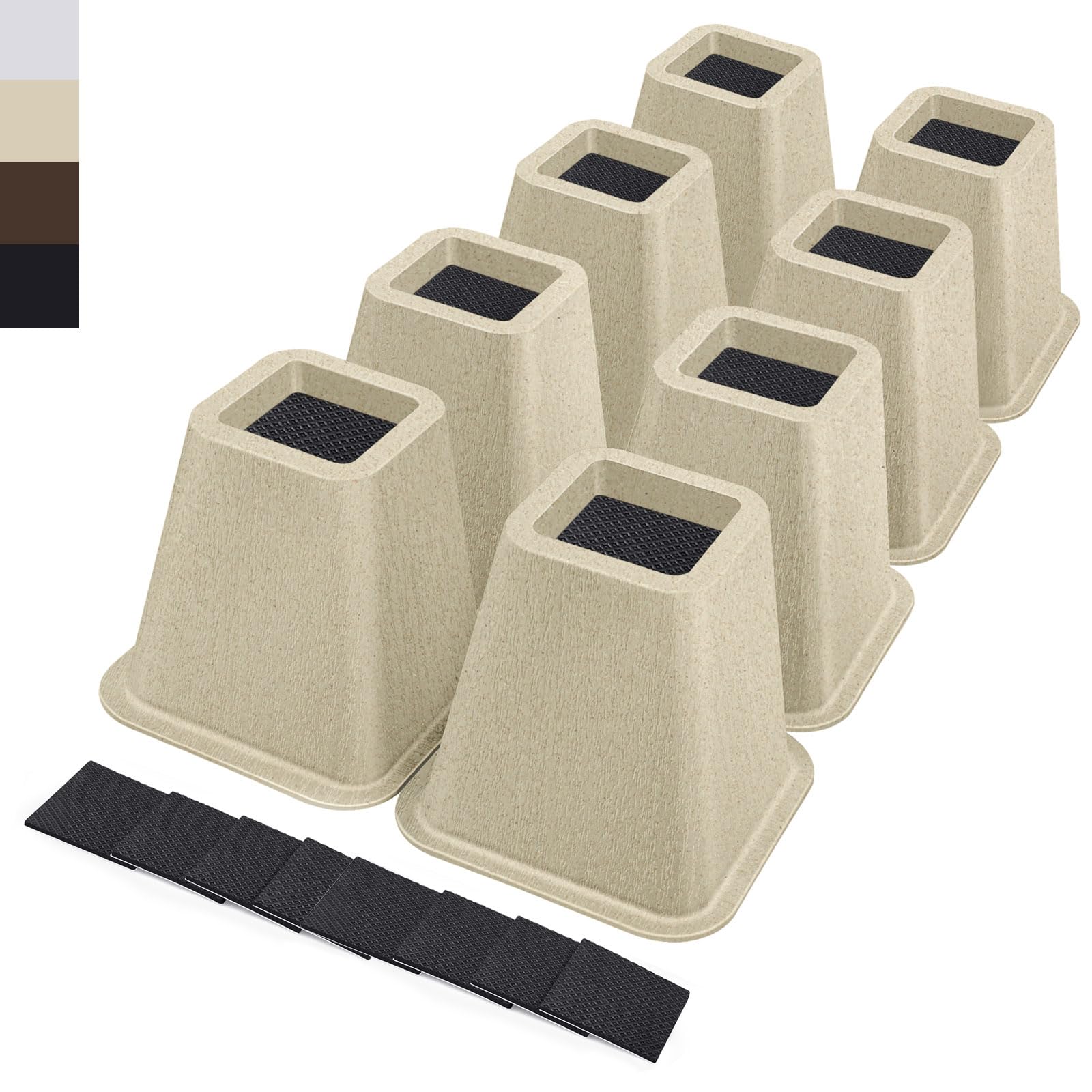 ANNKUT 6 Inch Heavy Duty Bed Risers, Furniture Risers for Desk, Chair, Table or Sofa, Couch Lift Risers, Supports up to 2200 lbs per Leg(8 Pack Beige)