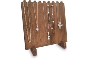 MOOCA Portable Wooden Plank Necklace Jewelry Stand for 8 Necklaces, Necklace Stand, Wood Plank Necklace Display Stand, Necklace Storage Holder, Jewelry Display Stand, Brown Color