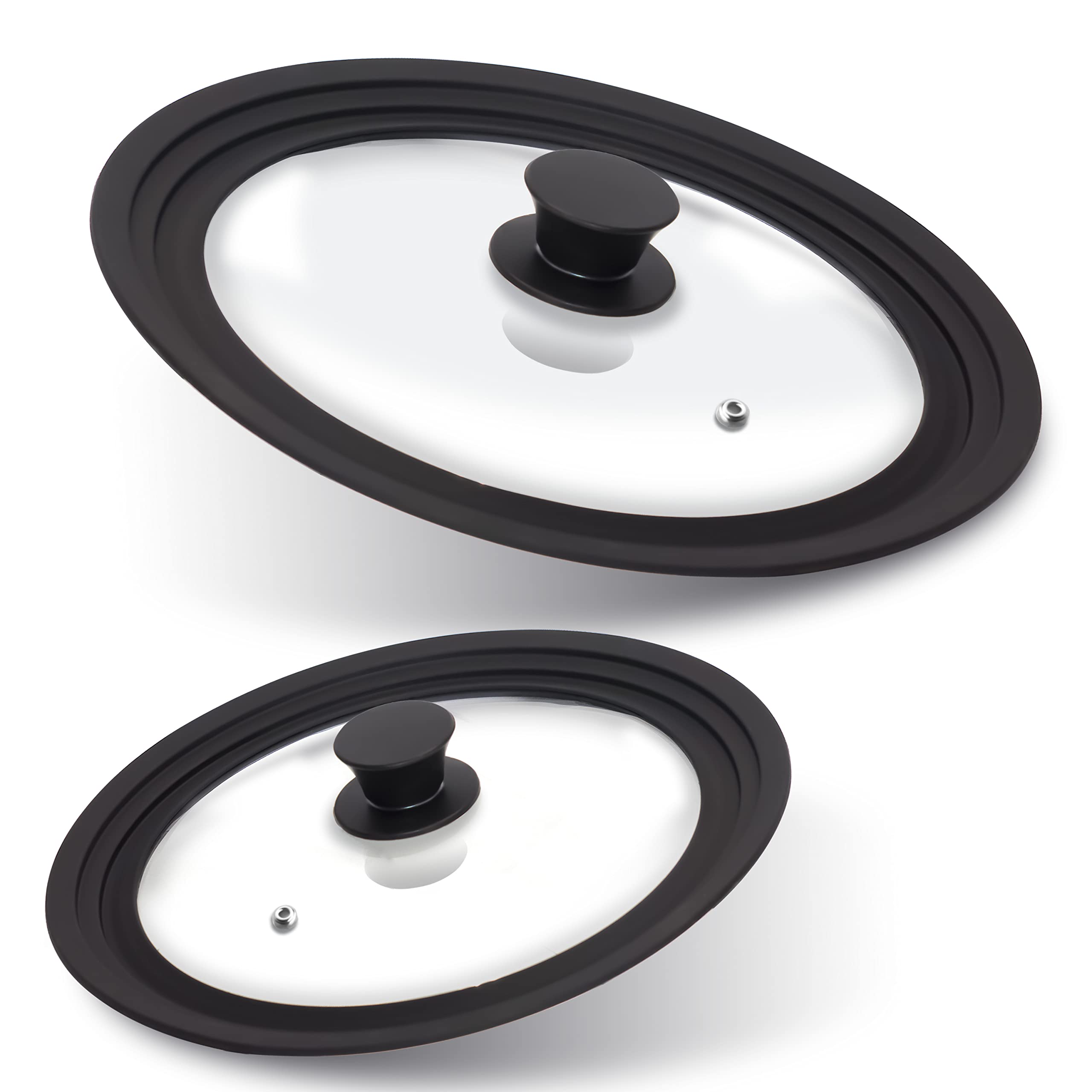 Anaeat Silicone Universal Lid for Pots, Pans and Skillets - Tempered Glass Covered with Heat Resistant Silicone Rim Fits All 18cm to 30cm Diameter Cookware -Easy to Use Replacement Frying Pan Cover