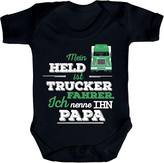 Shirtstreet Geschenk Zum Vatertag Lkw Fahrer Strampler Bio Baumwoll Baby Body Kurzarm Jungen Madchen Papa Mein Held Ist Trucker Fahrer Amazon De Bekleidung