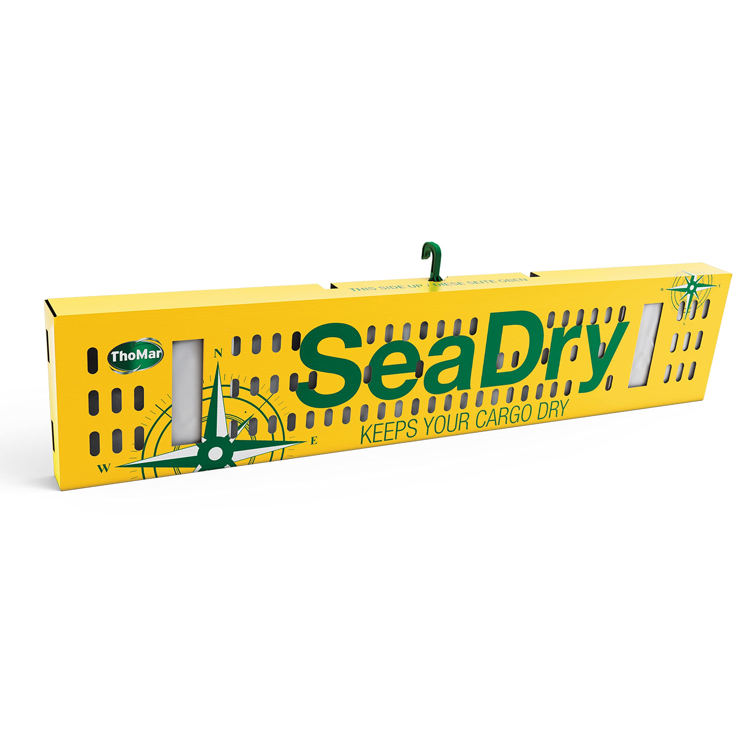 Britwrap SeaDry Antihumidity Dessicant. Large Volume Moisture Absorber and Dehumidifier for Shipping Container, home and garage. Horizontal Pole with Hook (12 x sachets in cardboard casing - 1200g)