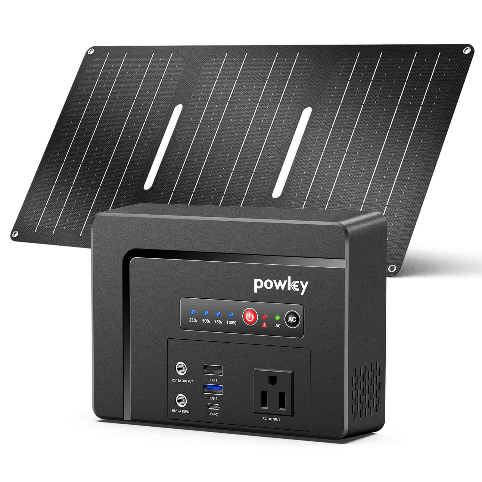 Powkey Portable Power Station with Solar Panel,100W/97Wh Small Portable Generator with Solar Panel 30W,Fast Charging Power Bank with AC Outlet/PD65W USB C/USB QC 3.0/DC for Outdoor Camping Home Backup