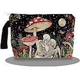 SQQCMM Goth Mushroom Skull Makeup Bag - goth Mushroom Skull Themed Gifts for Lovers Girls Mom Women, Cosmetic Travel Bags for Women, Canvas Zipper Makeup Bag