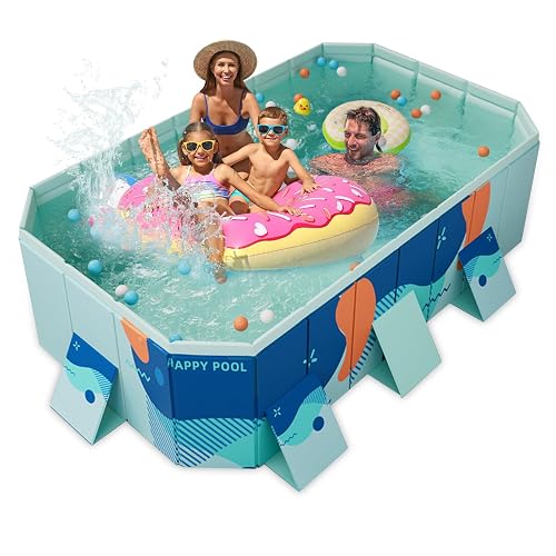 Foldable Non-Inflatable Pet Paddling Pool – 2.23m Heavy-Duty PVC Bathing Pool for Dogs & Pets, Large Garden Pool with Quick Drain Valve & Anti-Slip Design, Includes Balls & Repair Patch – Blue