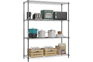M MZG MZG 4 Tier Storage Rack Metal Wire Shelving Unit, Storage Standing Household Shelf Organizer for Laundry Bathroom Kitchen Pantry Closet Garage Basement Utility Room, Black 15.8" D x 45.3" W x 59.4" H
