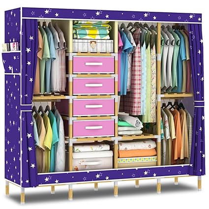 Hhaini 65 Portable Wooden Armoire Wardrobe Closet For Bedroom Super Large Family Cabinet Storage Organizer Free 4 Drawers Sturdy Solid Coated Wood